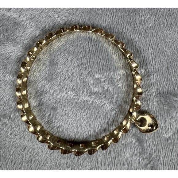 Vintage Graziano Gold Tone Chunky Chain Bangle Bracelet w/ Heart Padlock Charm - Picture 5 of 7
